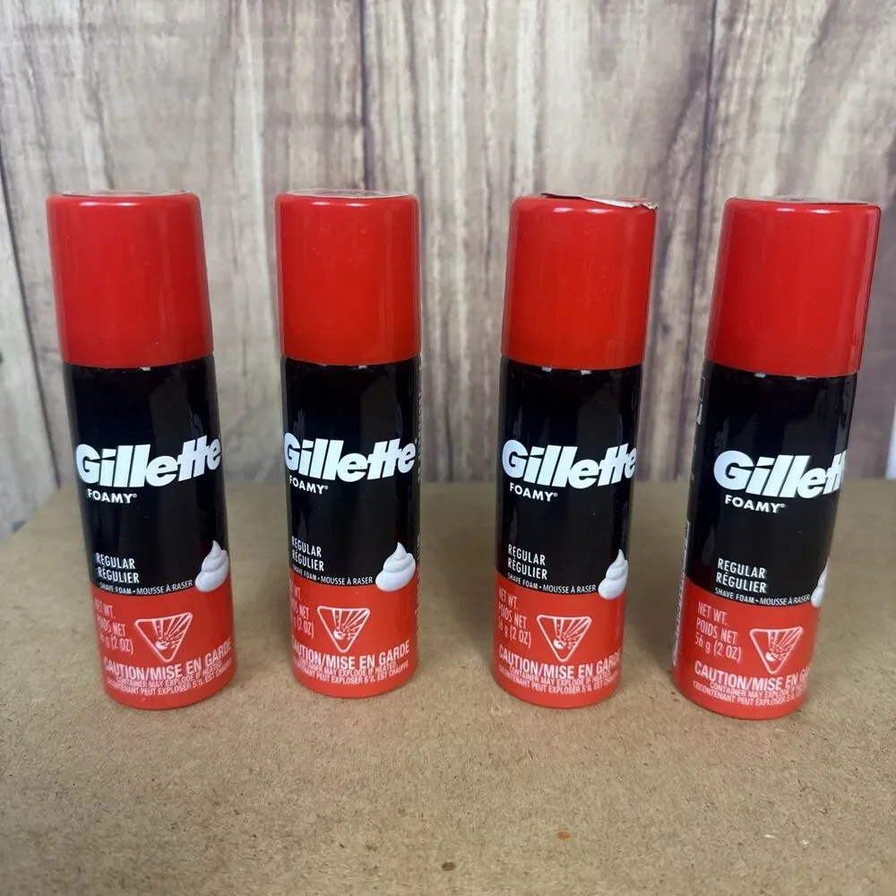 Gillette Foamy Regular Shave Foam 4 Pack 2 oz Each Travel Size, Comfort Glide